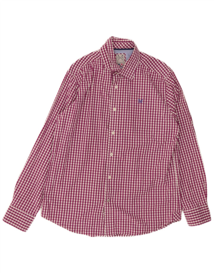 CREW CLOTHING Camisa de corte clásico para hombre de algodón a cuadros morado grande