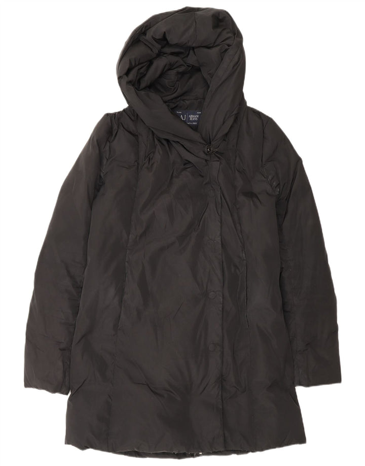 ARMANI JEANS Abrigo acolchado extragrande con capucha para mujer IT 38 XS Poliéster negro