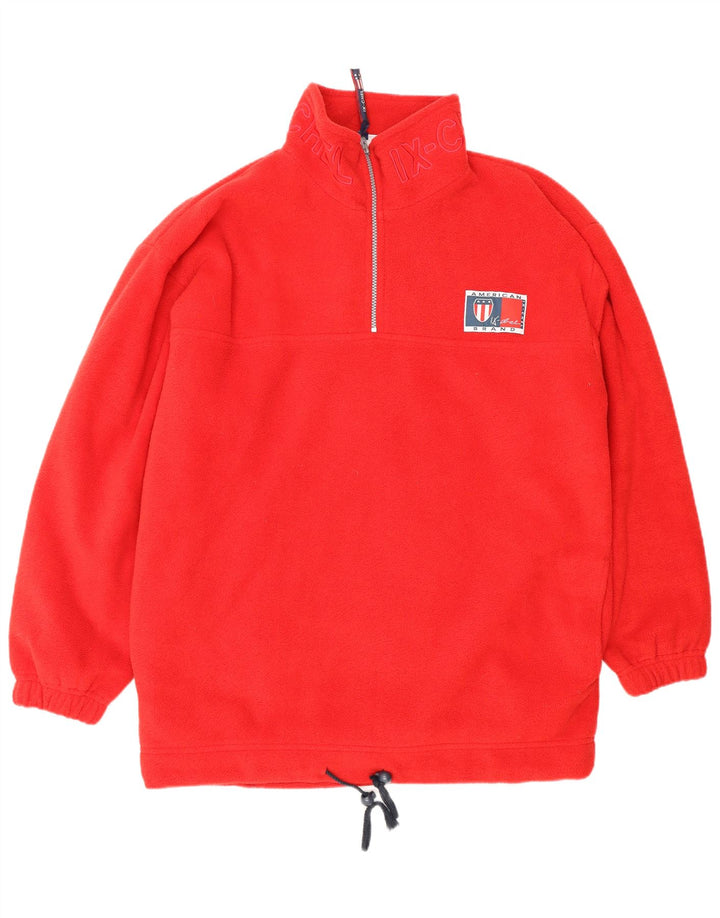 VINTAGE Jersey de forro polar con cuello con cremallera y gráfico holgado para hombre Poliéster rojo medio