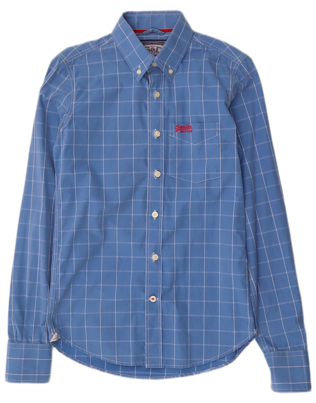Camisa Superdry Hombre De Algodón A Cuadros Azul Pequeño