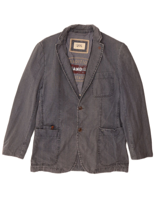 CAMEL ACTIVE Chaqueta tipo blazer de 2 botones para hombre IT 48 Algodón a cuadros azul medio