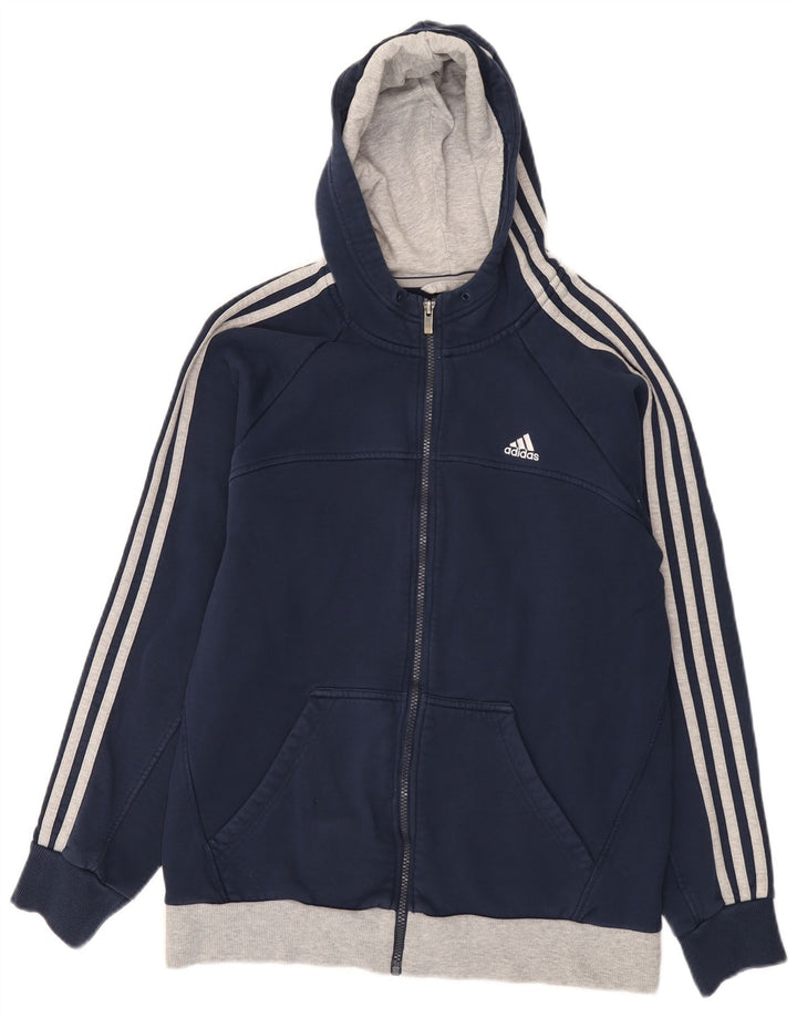 Adidas Hombre Zip Sudadera Con Capucha Suéter Medio Azul Marino Algodón