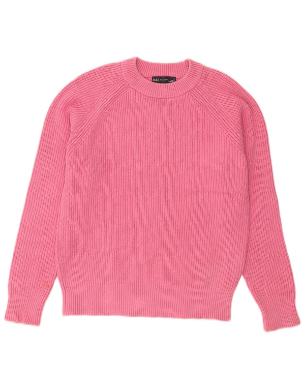Marks & Spencer Suéter de cuello redondo para mujer UK 10 Small Pink Cotton