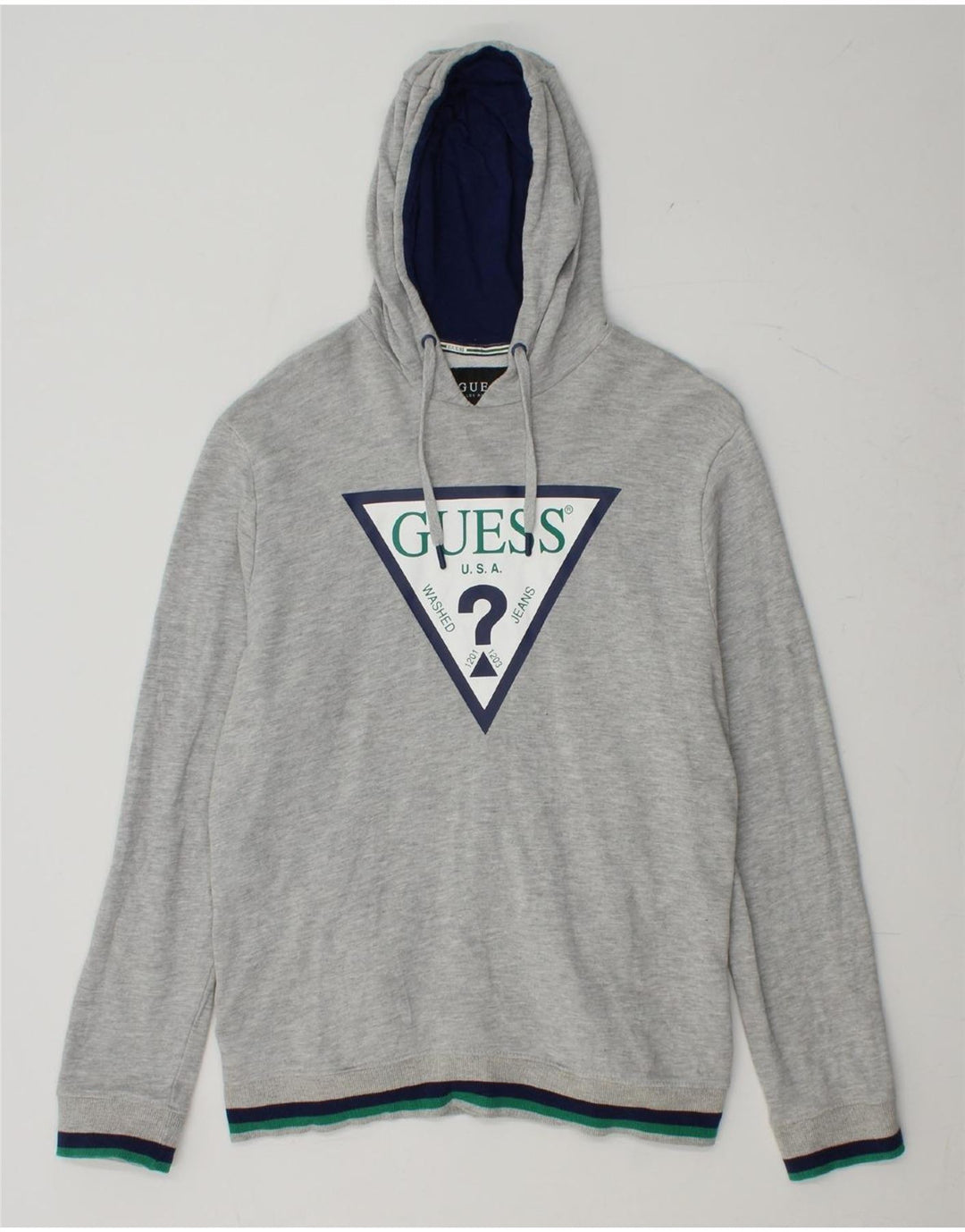 GUESS Sudadera con capucha gráfica para hombre Jersey grande de algodón gris