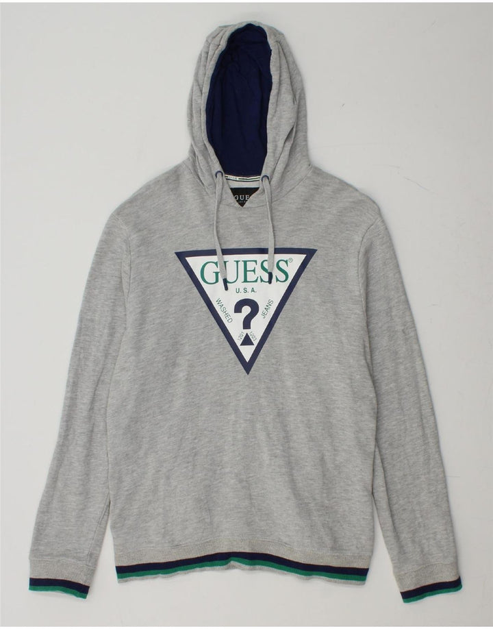 GUESS Sudadera con capucha gráfica para hombre Jersey grande de algodón gris