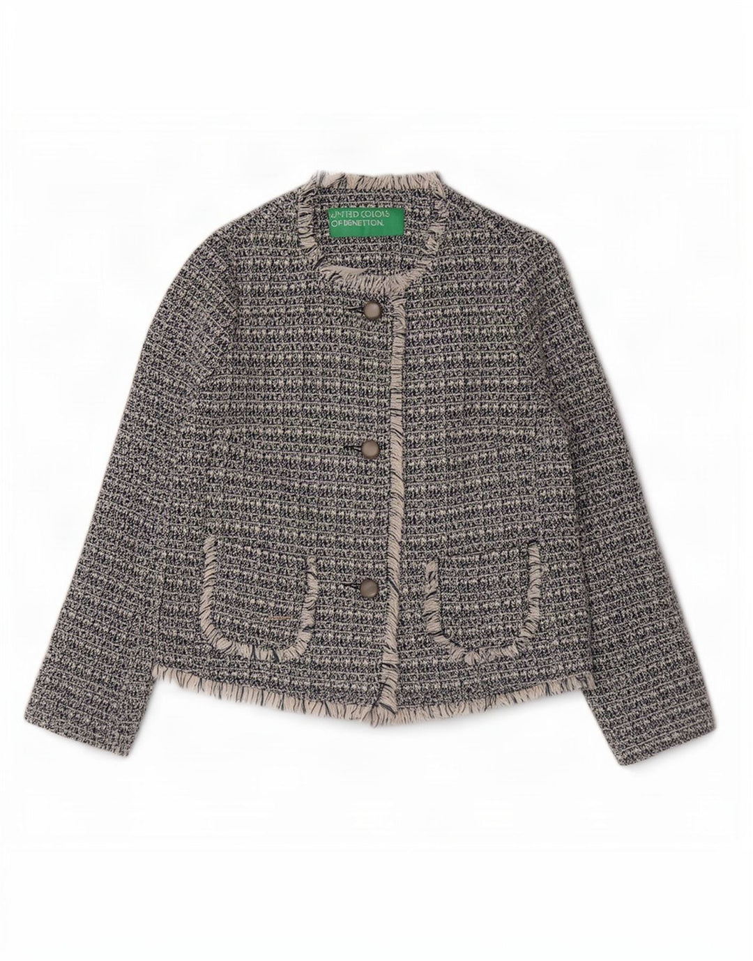Benetton Chaqueta Americana De 3 Botones Para Mujer UK 8 Small De Algodón Moteado Azul Marino