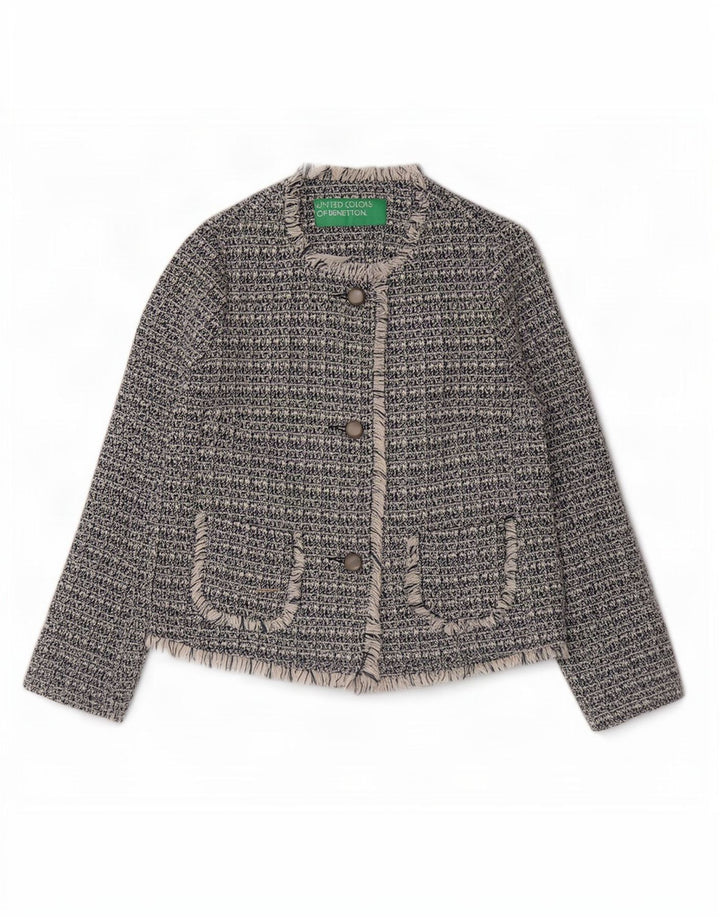 Benetton Chaqueta Americana De 3 Botones Para Mujer UK 8 Small De Algodón Moteado Azul Marino