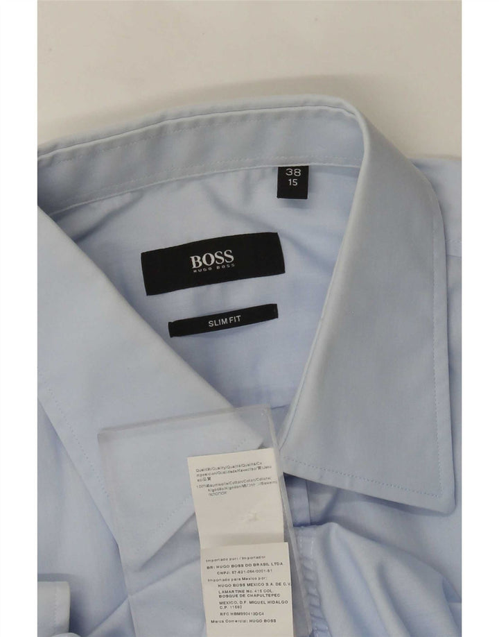 Camisa Hugo Boss Hombre Slim Fit Talla 38 15 Algodón Azul Medio