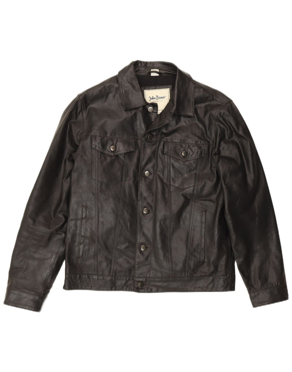 John Baner Chaqueta Bomber de Cuero para Hombre UK 40 Small Black Leather