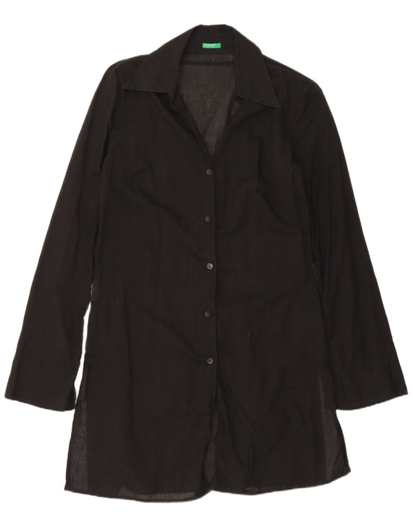 Benetton Vestido Camisero Mujer UK 40 Small Algodón Negro