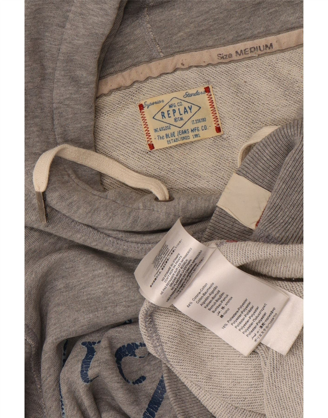 Replay Jersey con capucha gráfica para hombre de algodón gris medio