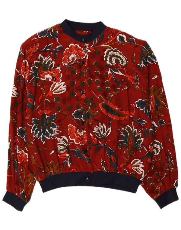 VINTAGE Blusa camisa mujer Reino Unido 18 XL Viscosa floral roja