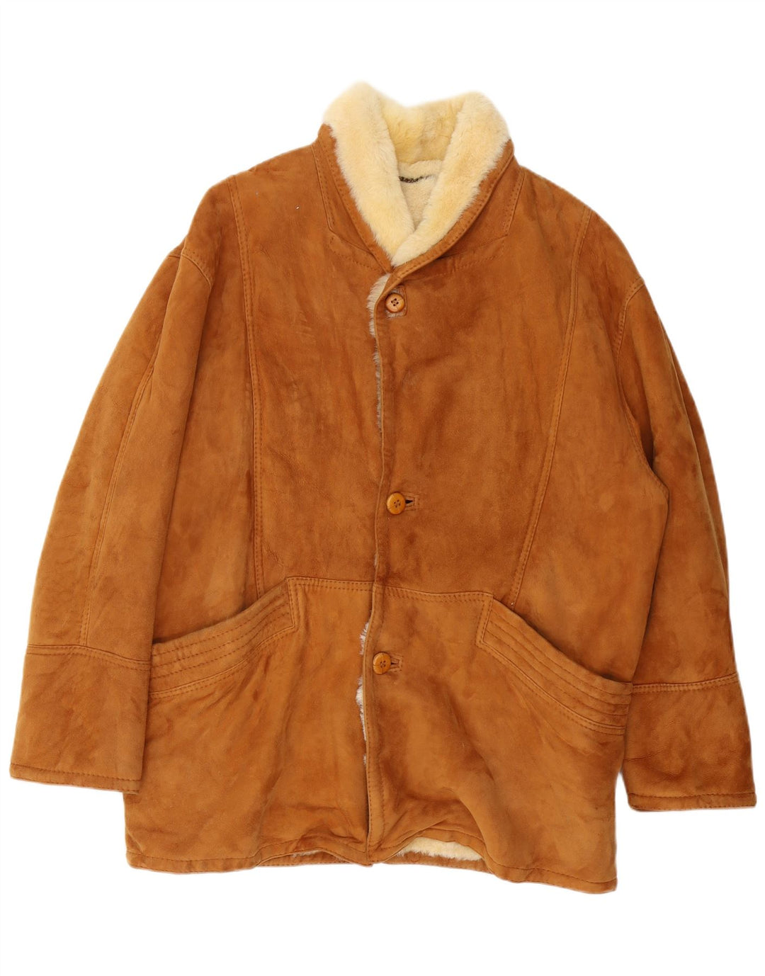 Chaqueta de piel de oveja vintage para hombre IT 52 XL Marrón Shearling