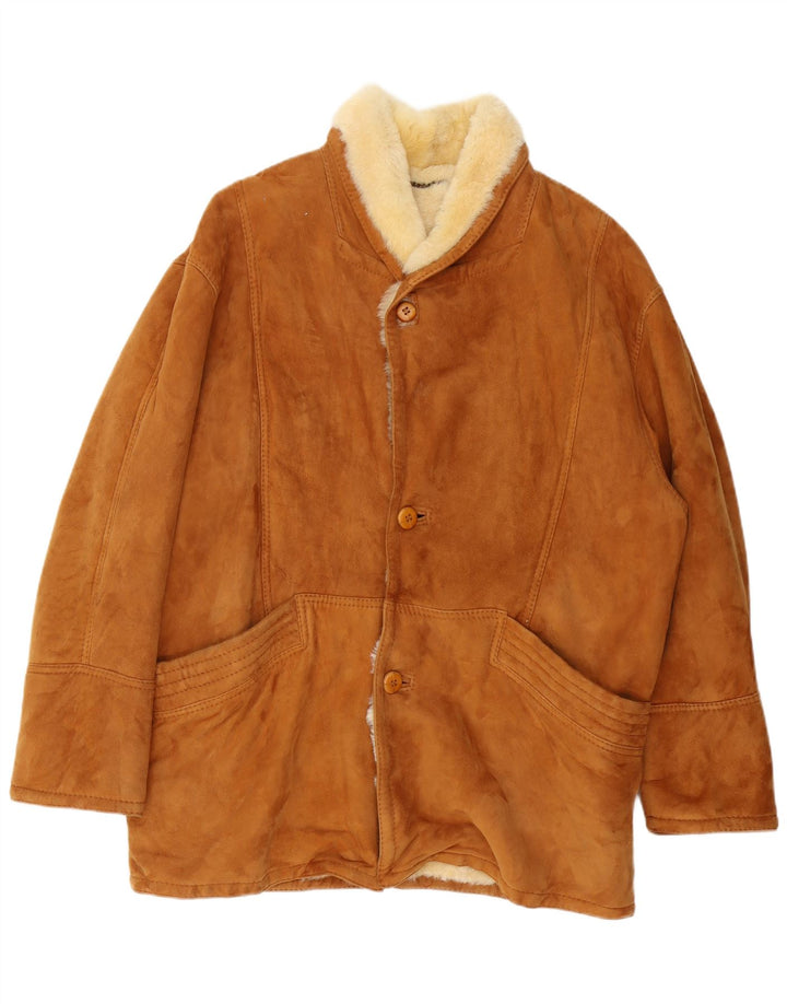 Chaqueta de piel de oveja vintage para hombre IT 52 XL Marrón Shearling
