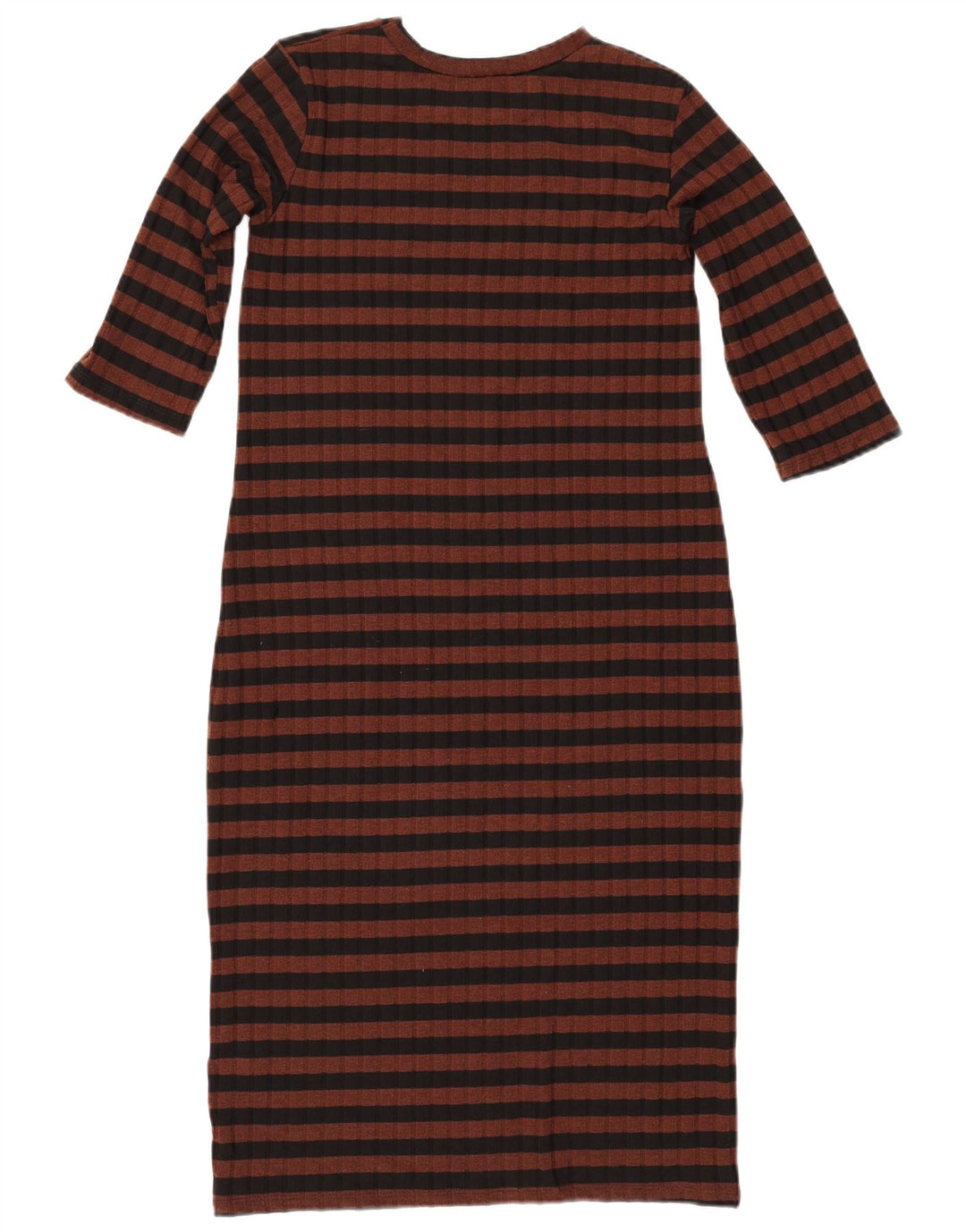 ZARA Vestido ajustado de manga 3/4 para mujer UK 40 Small Marrón Poliéster a rayas
