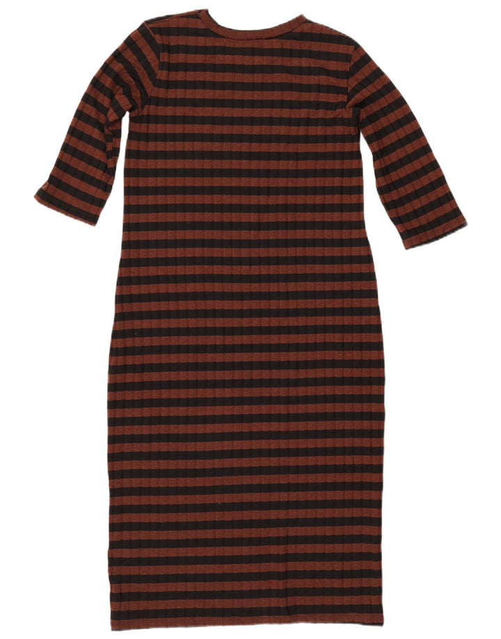 ZARA Vestido ajustado de manga 3/4 para mujer UK 40 Small Marrón Poliéster a rayas
