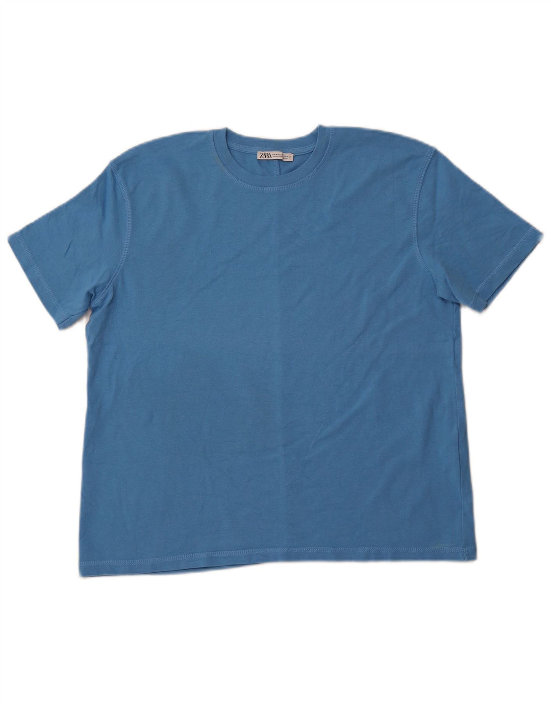 ZARA Mujer Camiseta Top ES 44 Azul Medio Algodón