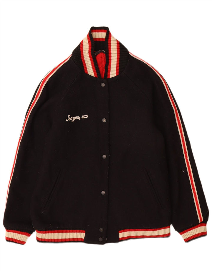 Zara Mujer Trafaluc Graphic Varsity Jacket UK 40 Grande Negro Colorblock