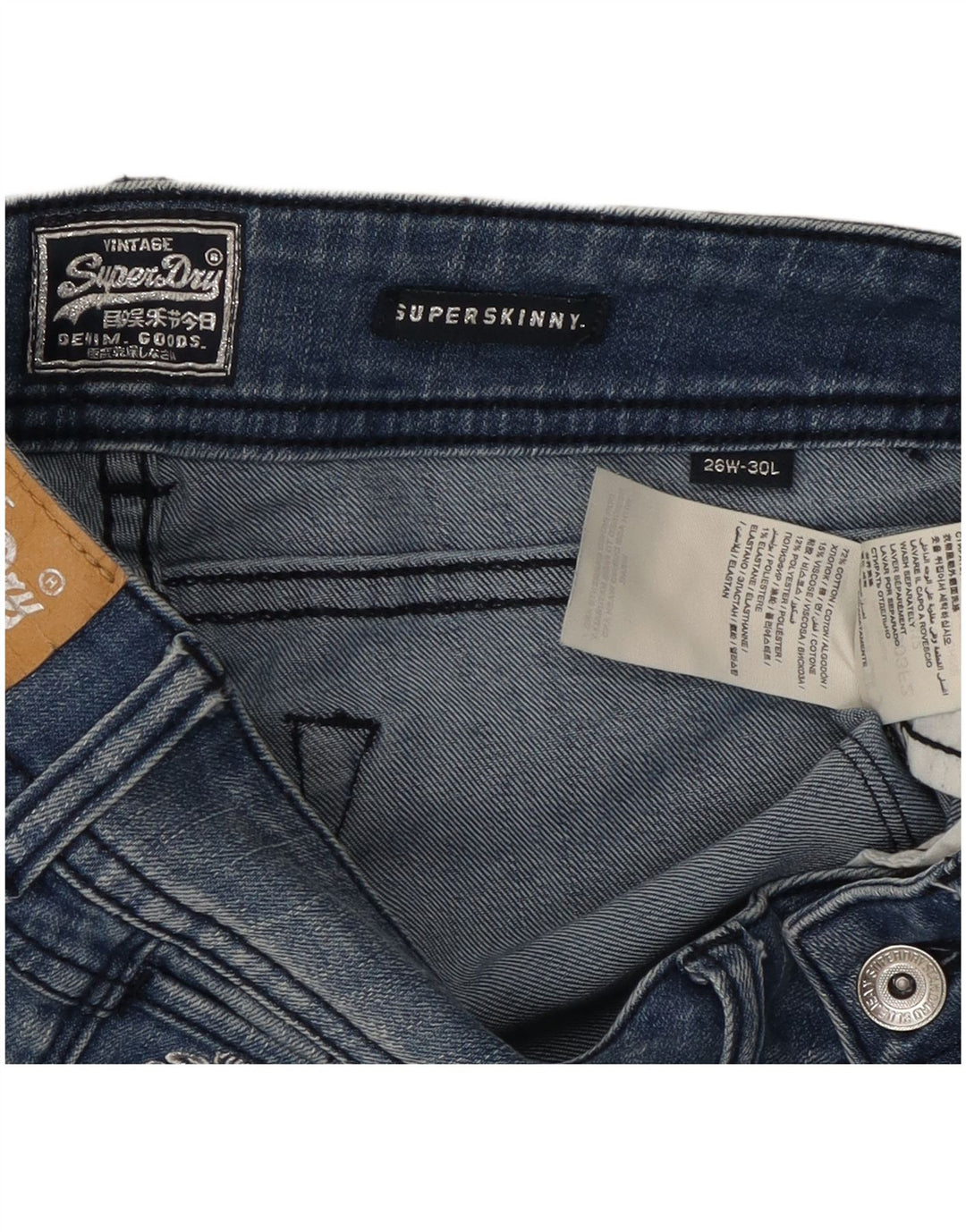 SUPERDRY Vaqueros súper ajustados para mujer W26 L30 Algodón azul