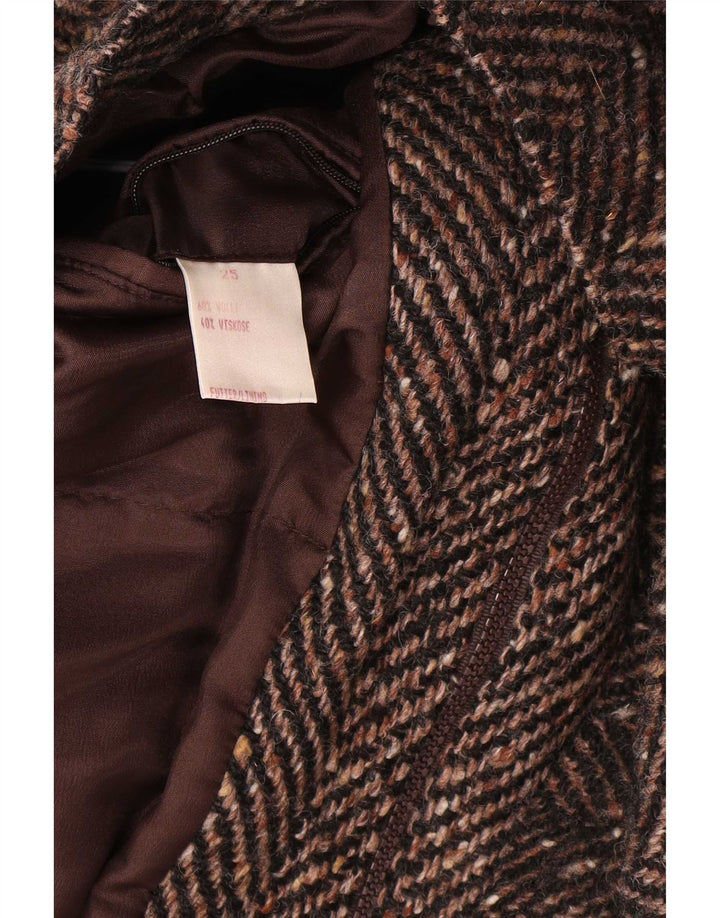 Vintage hombres bombardero cortavientos chaqueta Reino Unido 42 XL lana de espiga marrón
