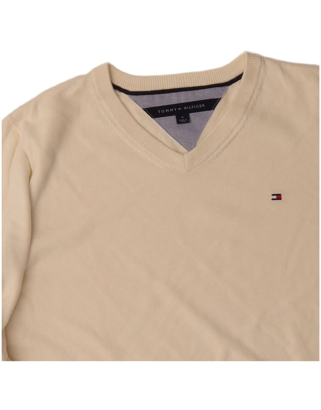 TOMMY HILFIGER Jersey con cuello en V para hombre Medium Off White Cotton