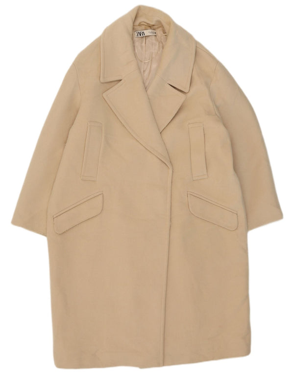 Zara Mujer Abrigo Extragrande UK 46 Grande Poliéster Beige
