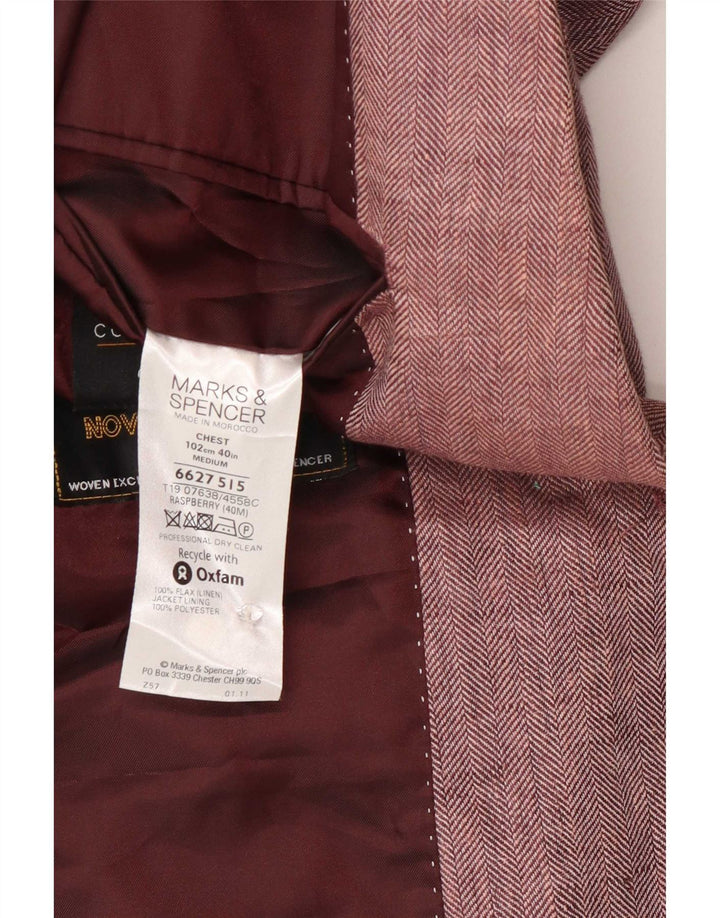Marks & Spencer Chaqueta tipo blazer de 2 botones para hombre UK 40 Medium Pink Herringbone