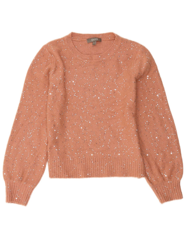 Oasis Suéter tipo jersey con cuello barco para mujer UK 10 Small Pink Moteado Acrílico
