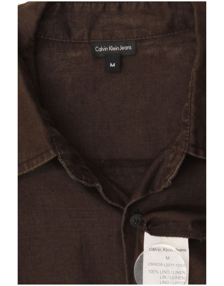 Camisa Calvin Klein Jeans Hombre Lino Marrón Medio