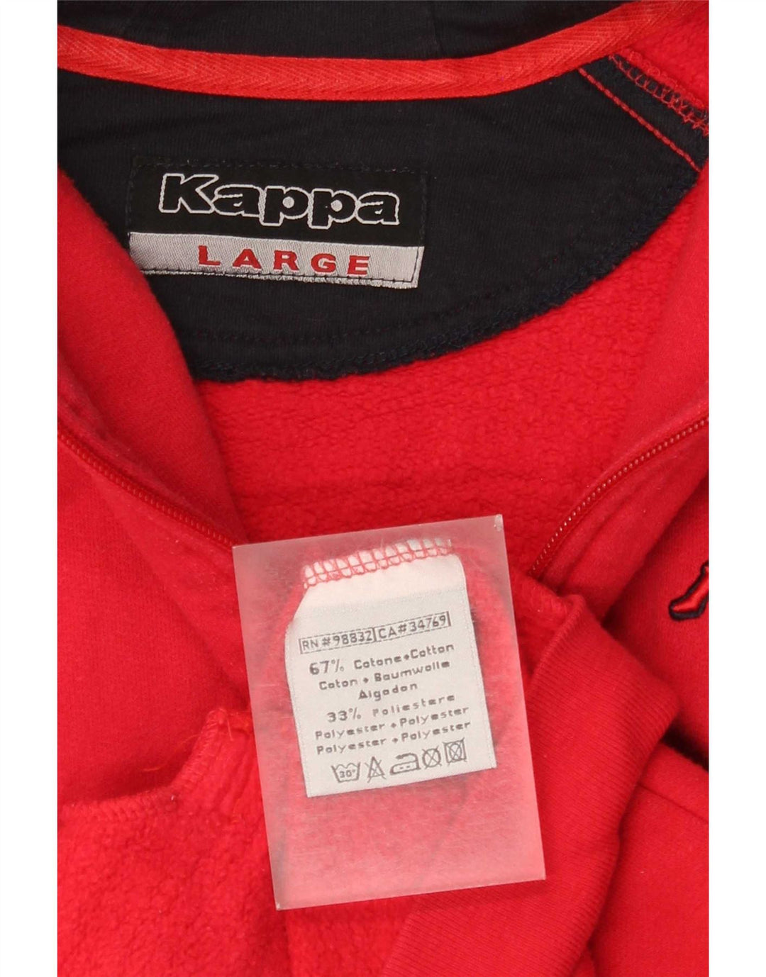 Kappa - Sudadera con capucha y cremallera para hombre, tamaño grande, algodón rojo