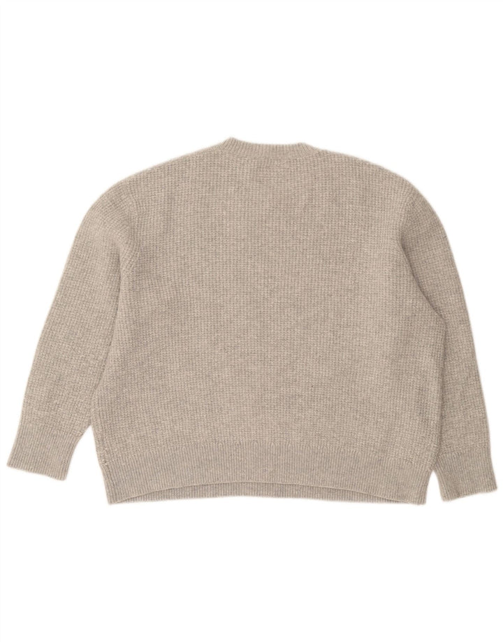 All Saints Jersey extragrande con cuello redondo para mujer, talla 40, talla grande, lana gris