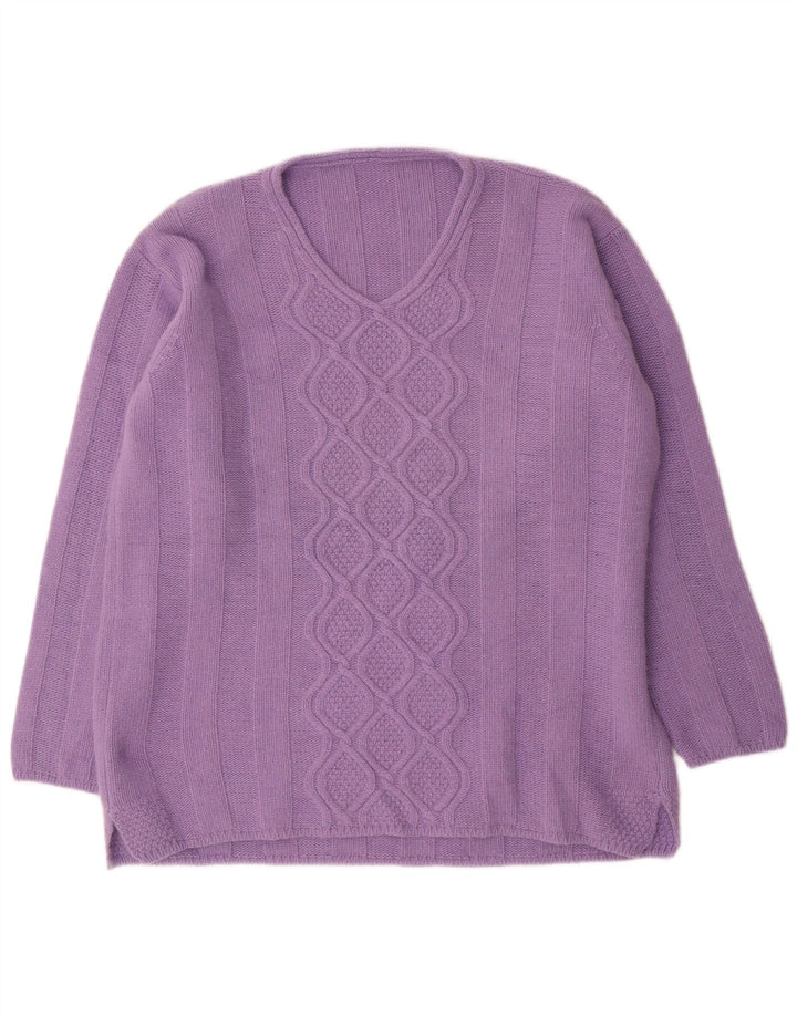 Raffaello Jersey con Cuello en V para Mujer IT 48 XL Lana Morada