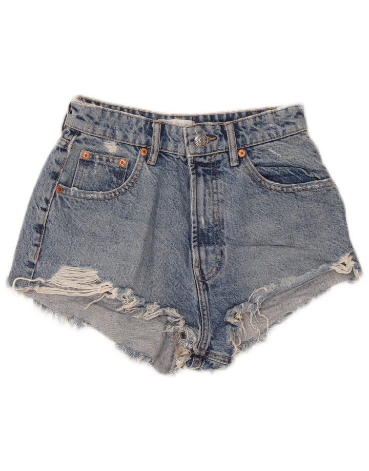 Zara Pantalones cortos de mezclilla desgastados para mujer EU 36 XS W26 Azul
