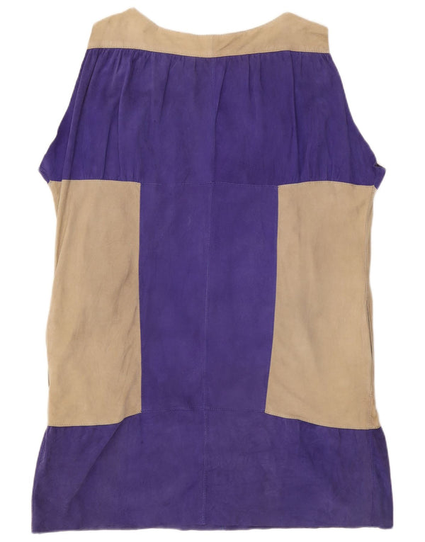 Vintage mujer túnica sin mangas Top Reino Unido 18 XL bloque de color púrpura