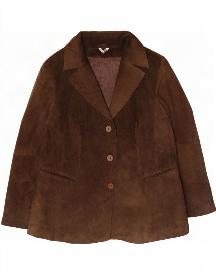 Vintage mujer 3 botones ante Blazer chaqueta Reino Unido 14 marrón medio