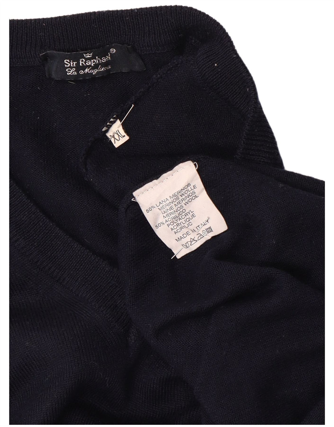 SIR RAPHAEL Suéter con cuello en V para hombre 2XL Azul marino Acrílico
