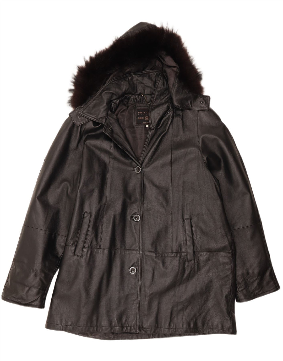 Abrigo Mujer Privilegi De Piel Oversize Con Capucha IT 50 XL Piel Negra