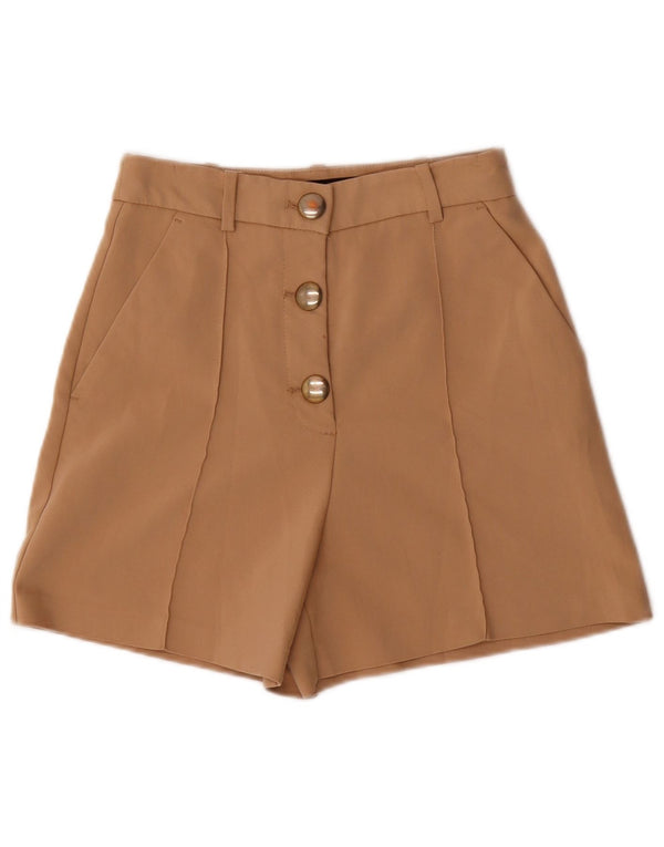 Zara Mujer Pantalones Cortos Chinos De Cintura Alta Pequeño W26 Algodón Beige