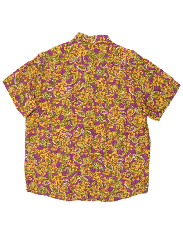 Camisa vintage de manga corta para hombre Viscosa floral multicolor mediana