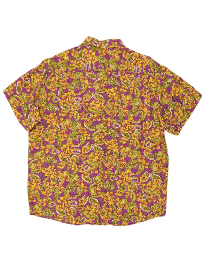 Camisa vintage de manga corta para hombre Viscosa floral multicolor mediana