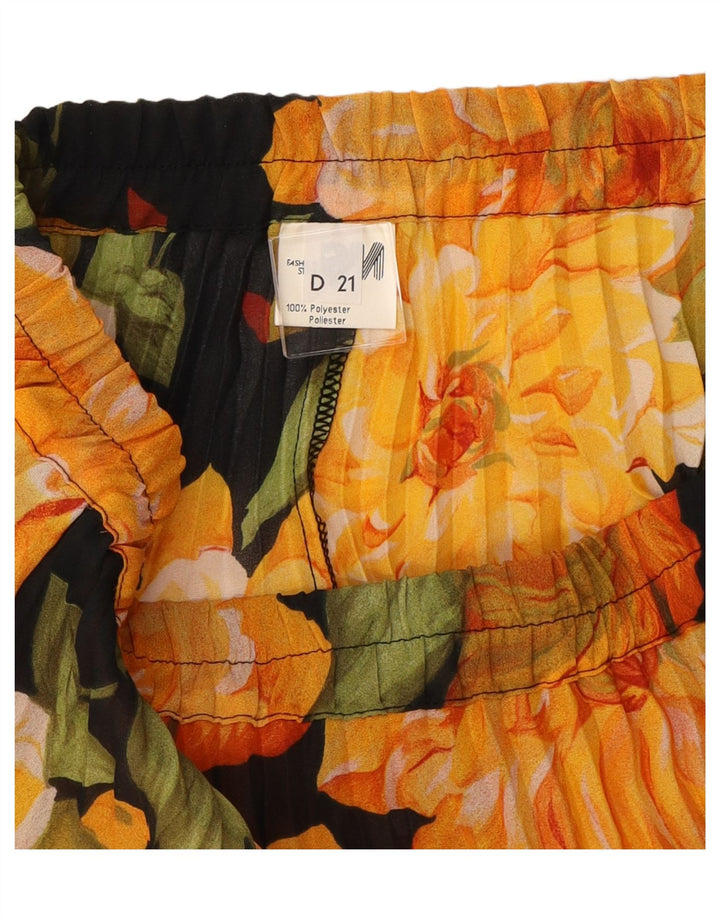 VINTAGE Womens Pleated Skirt W30 Medium Orange Floral Polyester Vintage Vintage and Second-Hand Vintage from Messina Hembry 