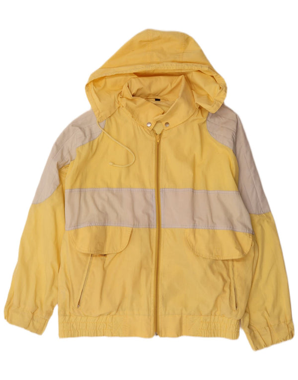 Vintage hombres con capucha chaqueta cortavientos Reino Unido 38 bloque de color amarillo medio