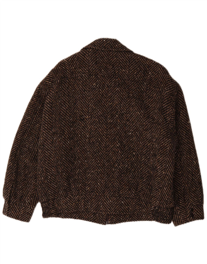 Vintage hombres bombardero cortavientos chaqueta Reino Unido 42 XL lana de espiga marrón