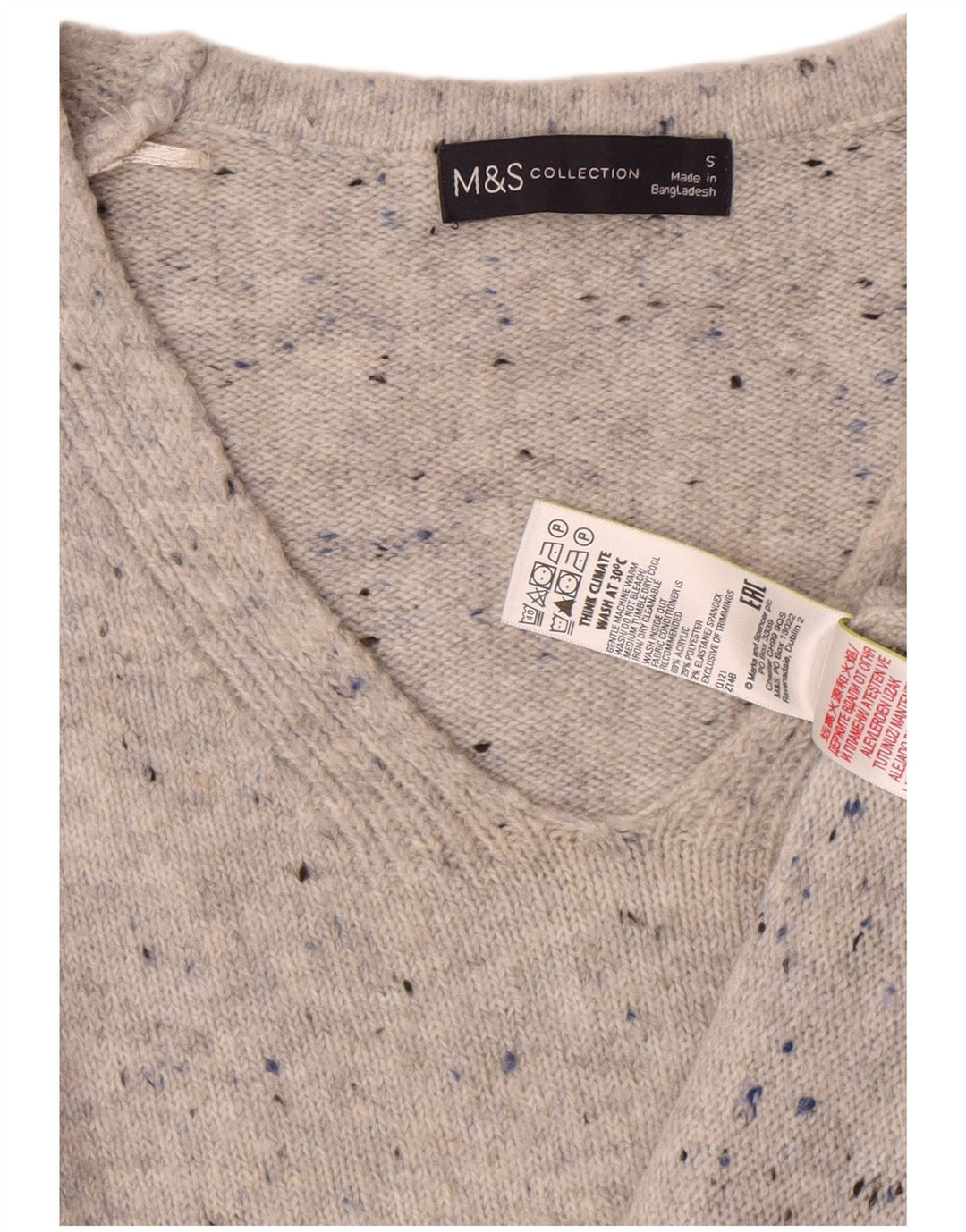 Marks & Spencer Suéter con Cuello en V para Mujer UK 10 Small Grey Moteado