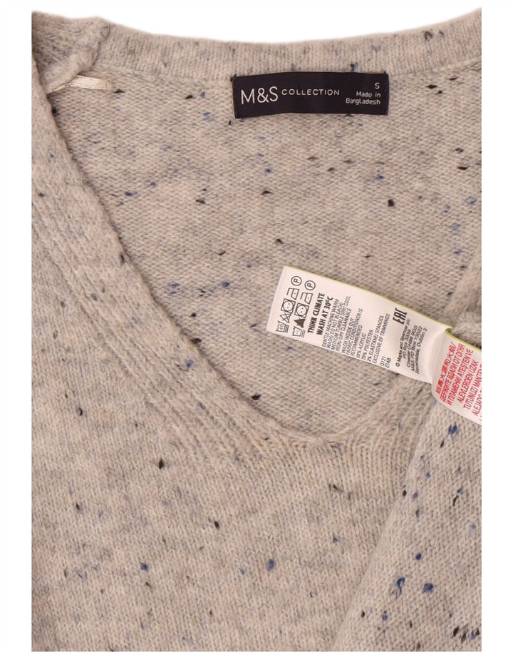 Marks & Spencer Suéter con Cuello en V para Mujer UK 10 Small Grey Moteado