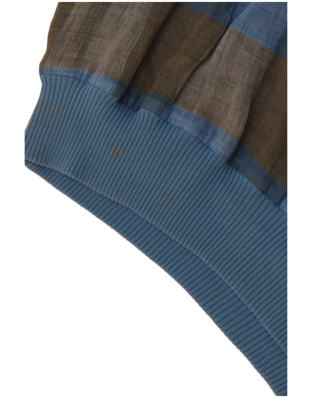 VINTAGE Camisa pullover de manga corta para hombre IT 48 Lino a cuadros azul medio