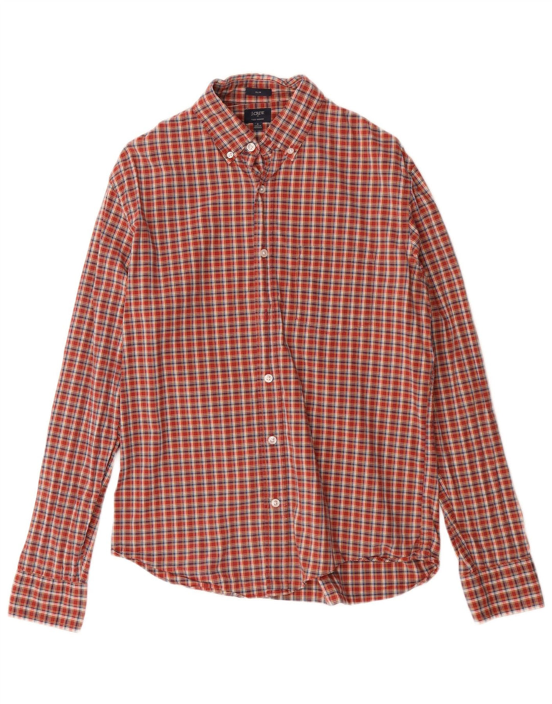 J. CREW Camisa ajustada para hombre de algodón a cuadros rojos medianos