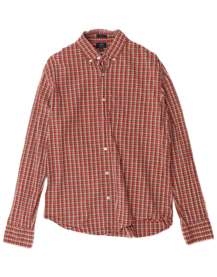 J. CREW Camisa ajustada para hombre de algodón a cuadros rojos medianos