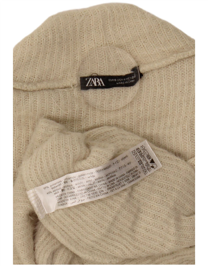 Zara Mujer Crop Turtle Neck Jumper Sweater UK 8 Small Beige Poliamida
