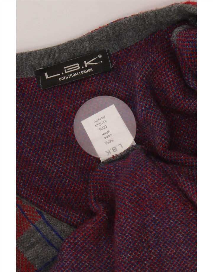 Vintage hombres sin mangas Cardigan suéter pequeño gris comprobar lana